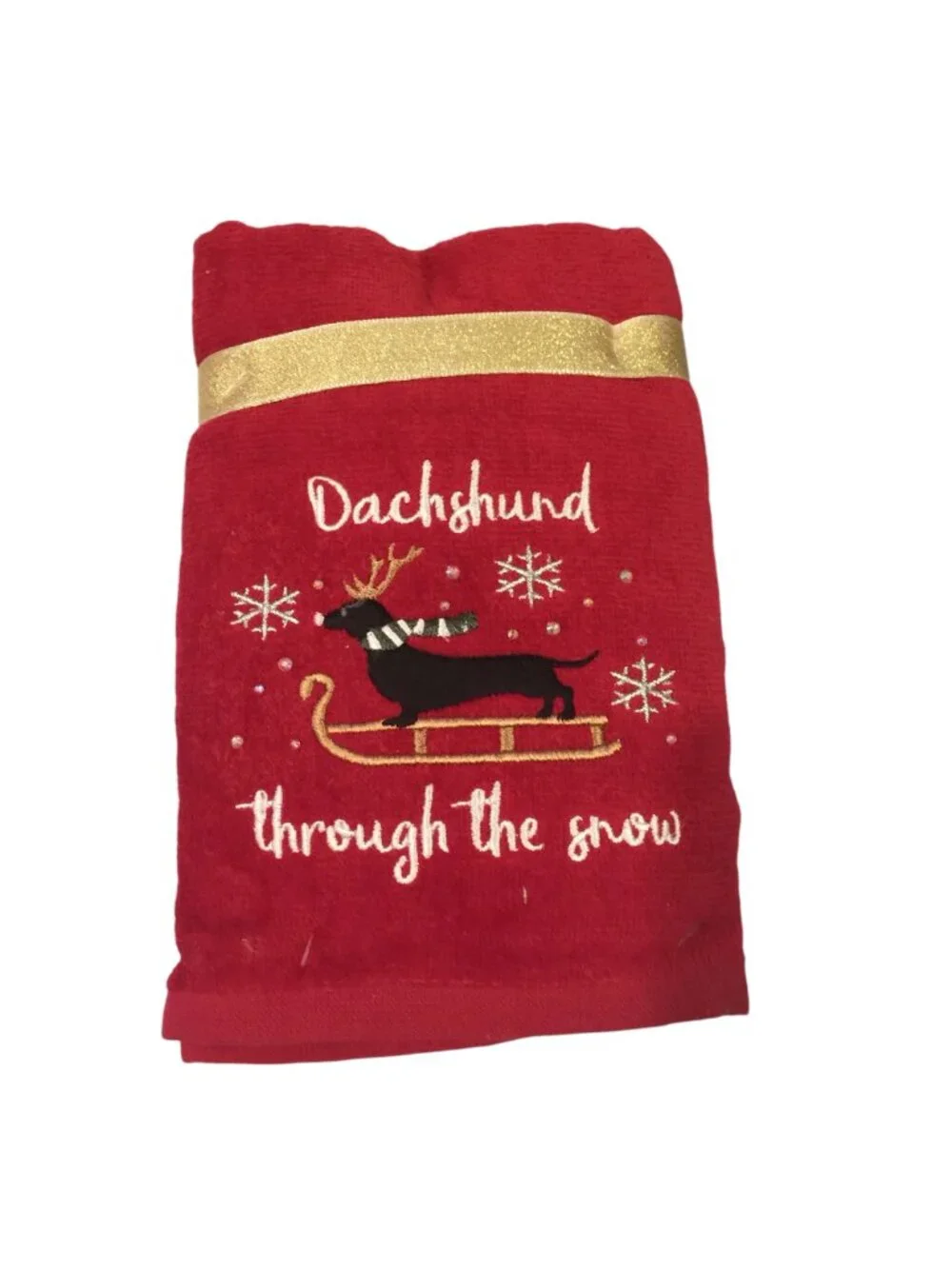 Dachshund Through the Snow Holiday Hand Towels Set of 2 Red Embroidered Dog on S